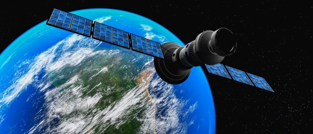 satélite em órbita (renderização 3D, elementos de imagem fornecidos pela NASA)